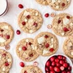 close up of cranberry white chocolate chip cookies.