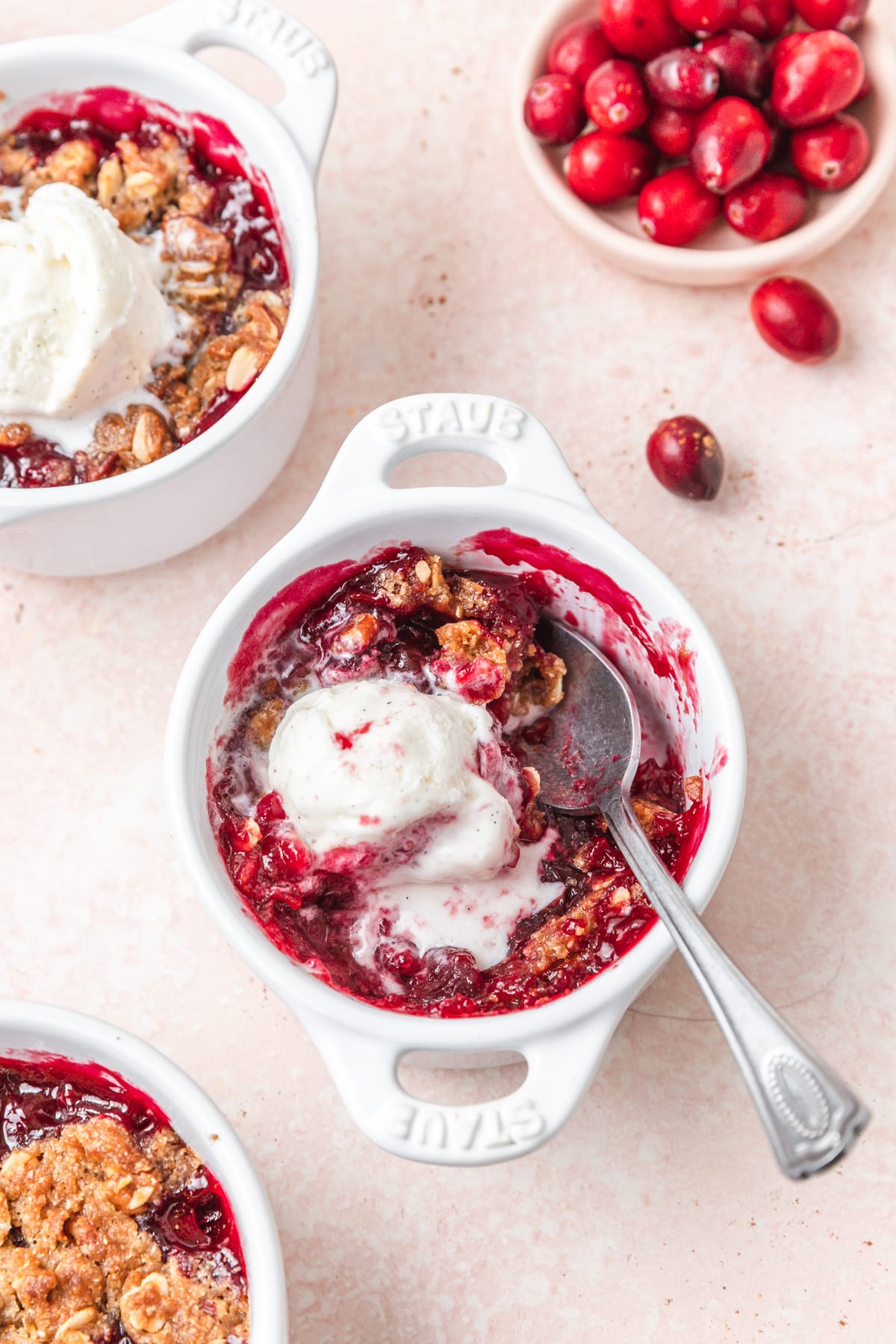 leftover cranberry sauce crisp topped with ice cream!