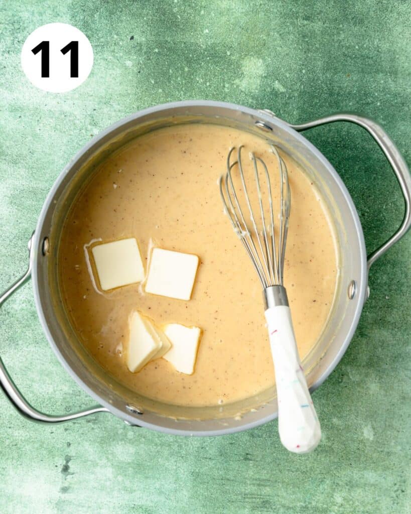 whisking butter into custard.