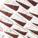close up of chocolate peppermint shortbread cookies.