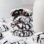 close up shot of espresso crinkle cookies.