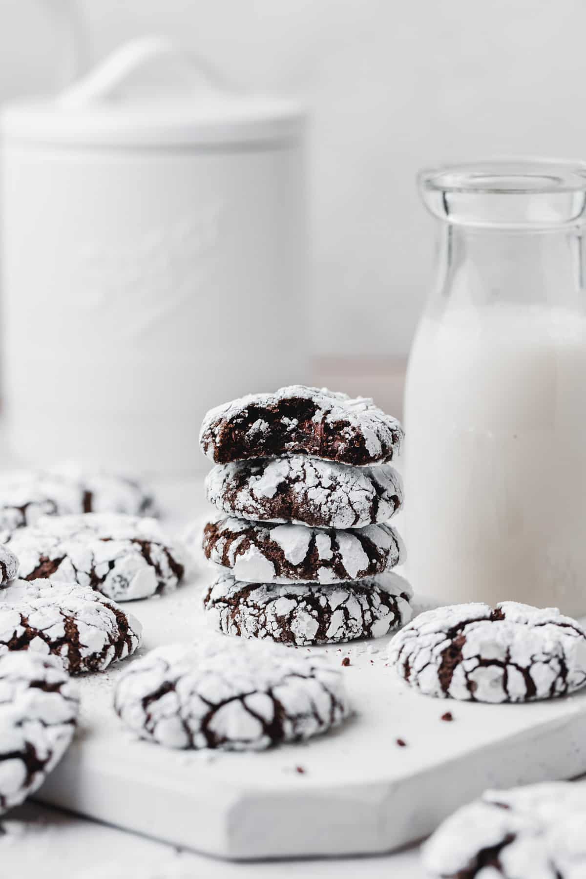 stack of espresso chocolate crinkle cookies.