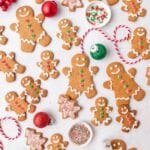 close up of gingerbread men cookies.
