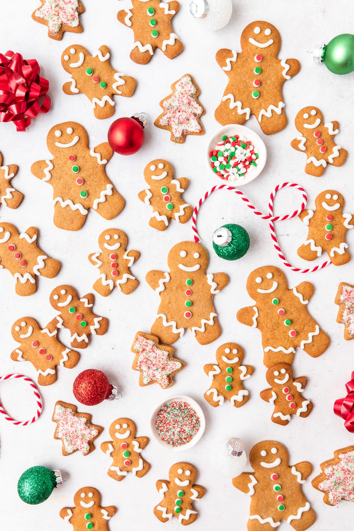 gingerbread cookies decorated with simple royal icing.