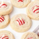 close up shot of peppermint kiss cookies.