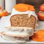 close up of persimmon loaf cake.