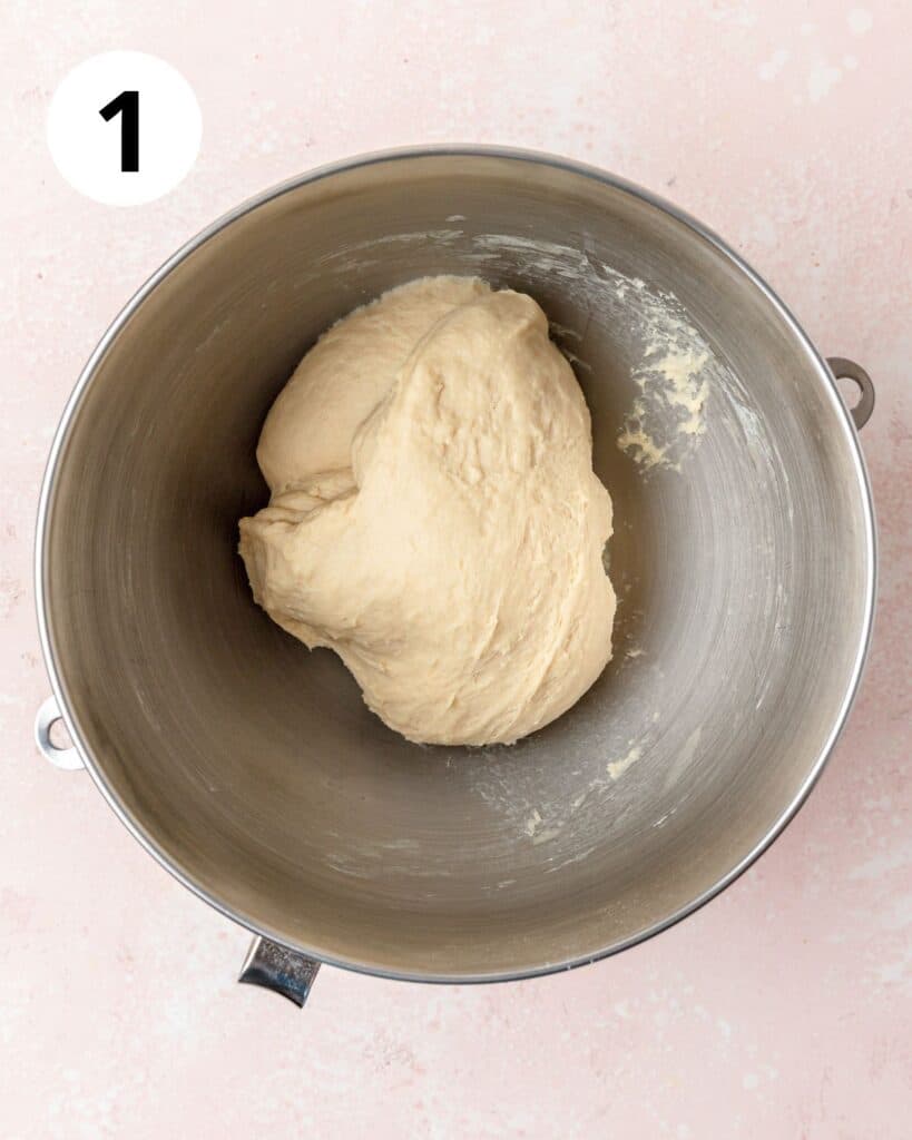 mixing star bread dough in stand mixer.