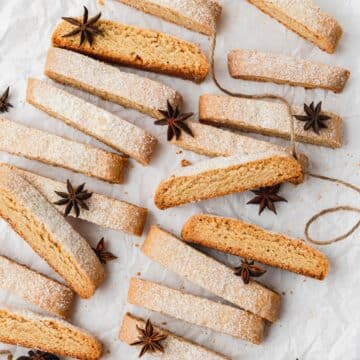 close up shot of brown butter anise biscotti.