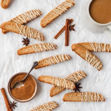 close up shot of brown butter chai spiced biscotti.