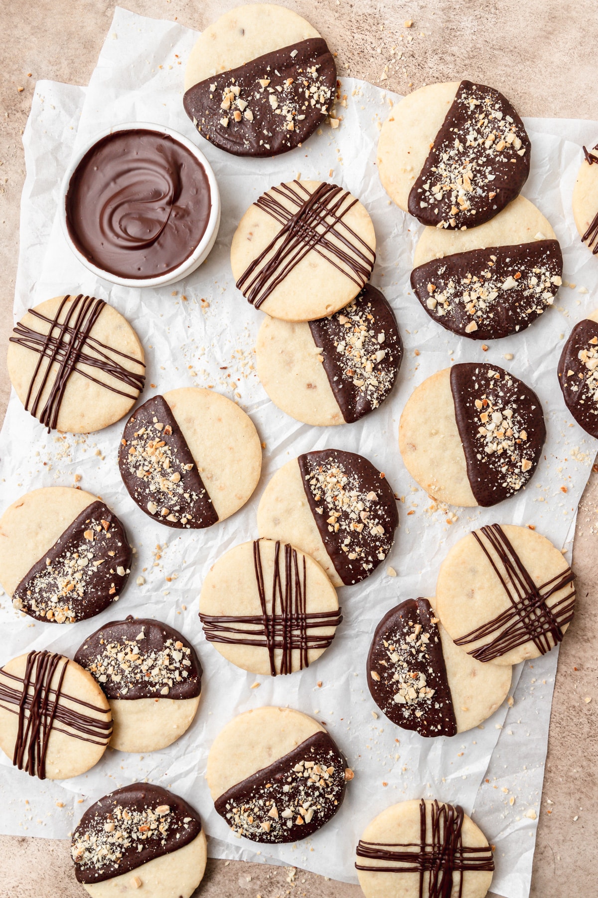 almond shortbread cookies dipped in dark chocolate.