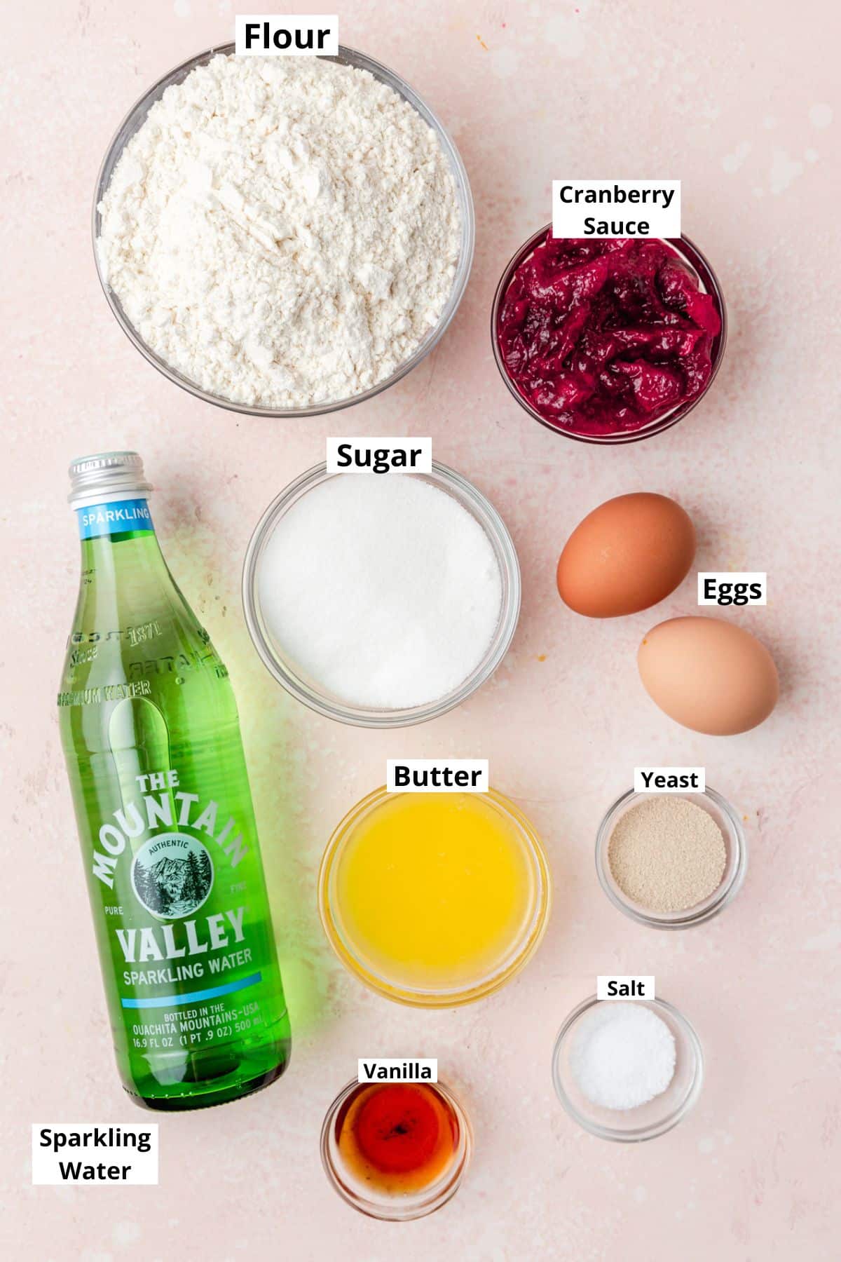 labeled ingredients for cranberry star bread.