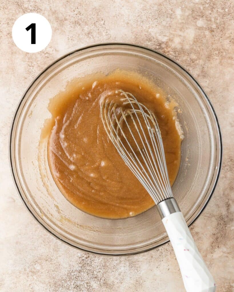 sugars and melted butter whisked together.