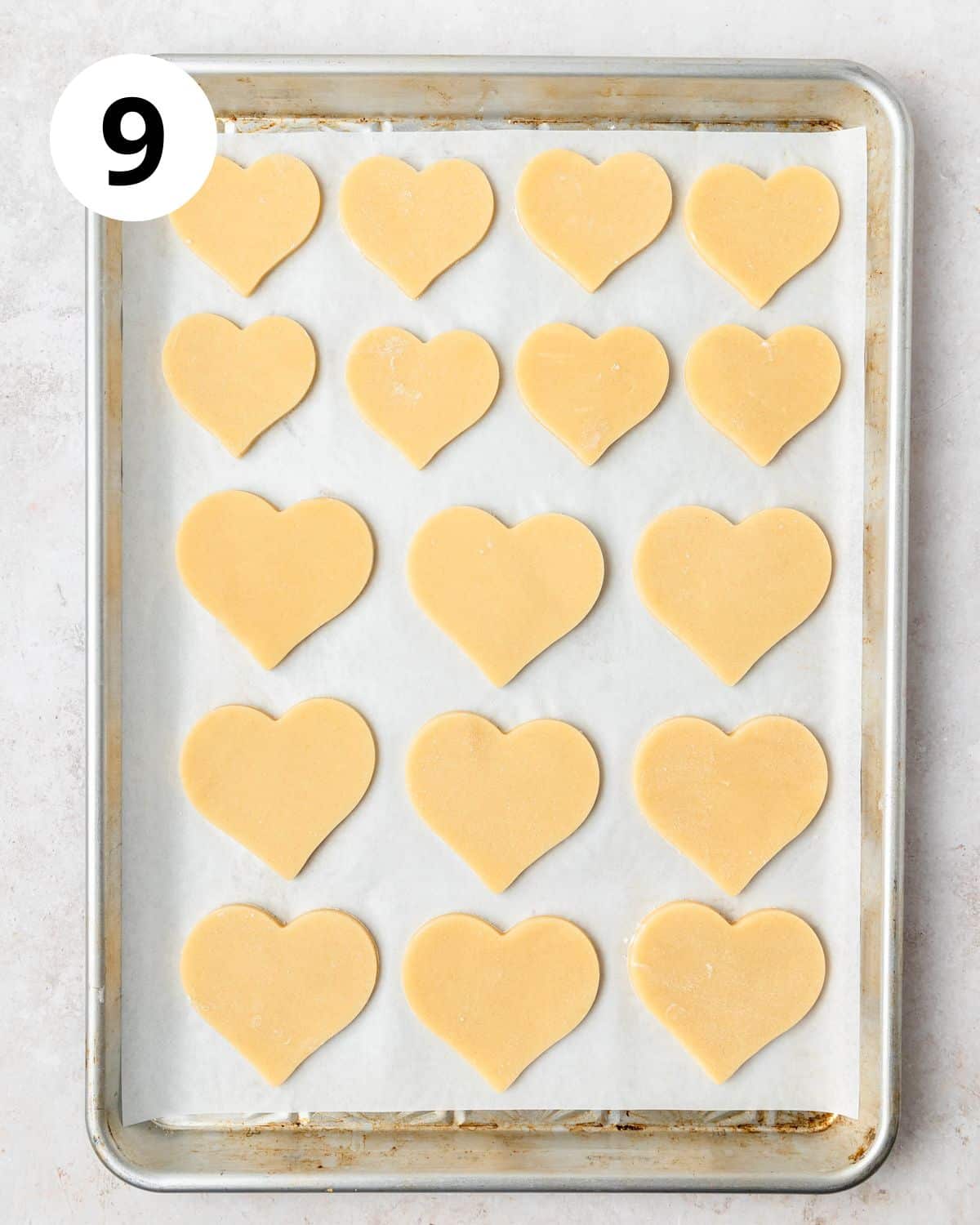 heart shaped sugar cookies before baking.
