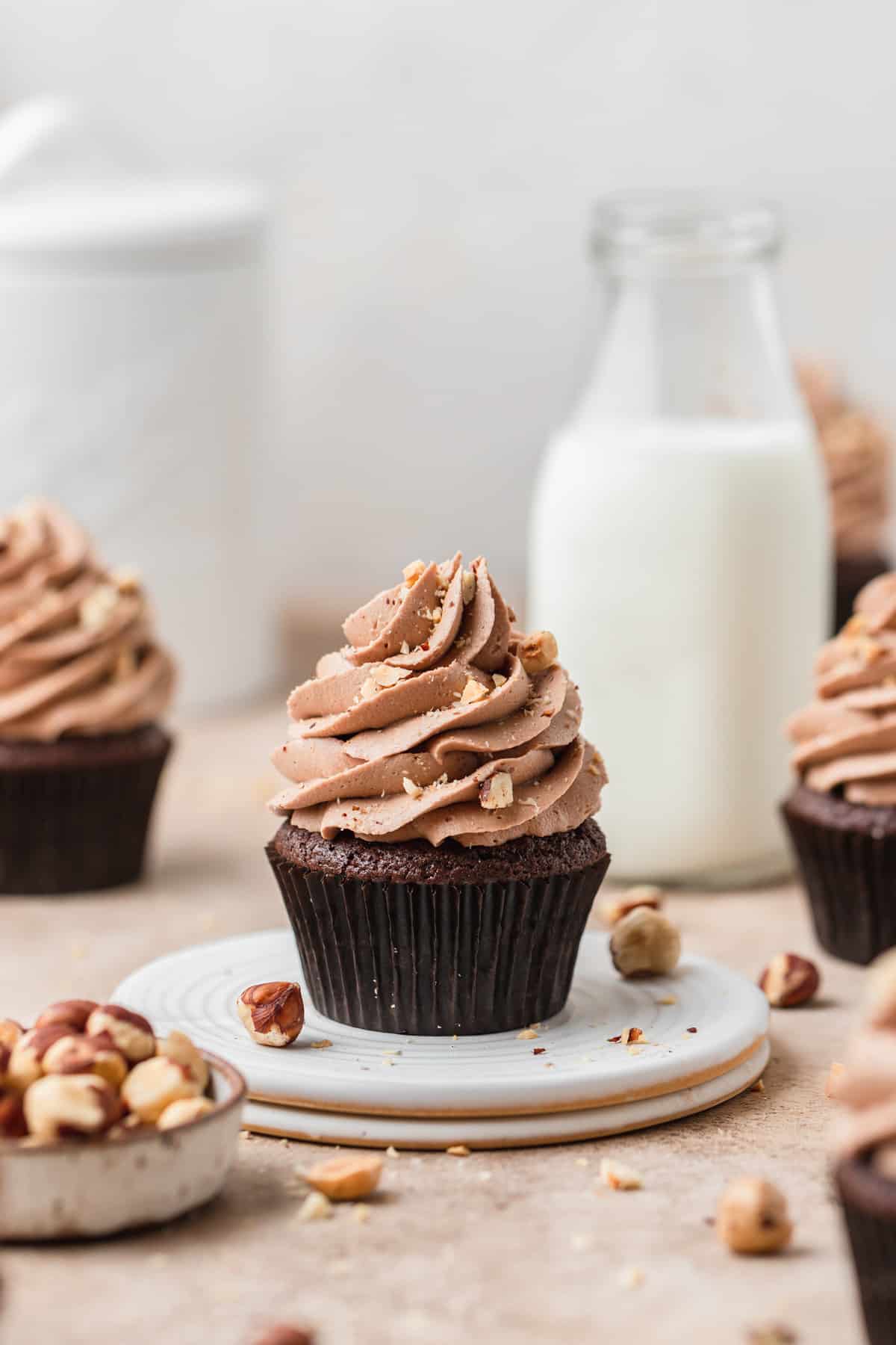 chocolate nutella cupcakes with nutella frosting.