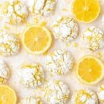 close up shot of lemon crinkle cookies.