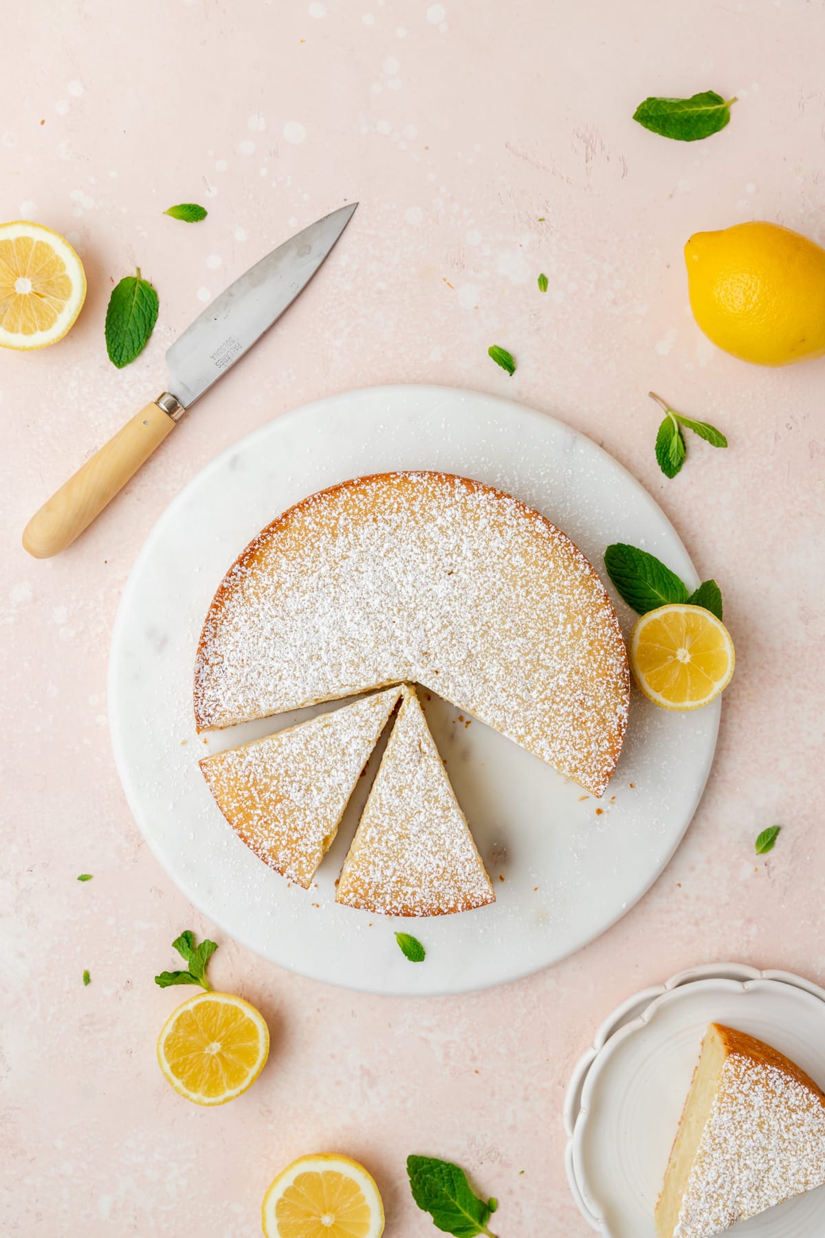 lemon ricotta cake cut into slices.