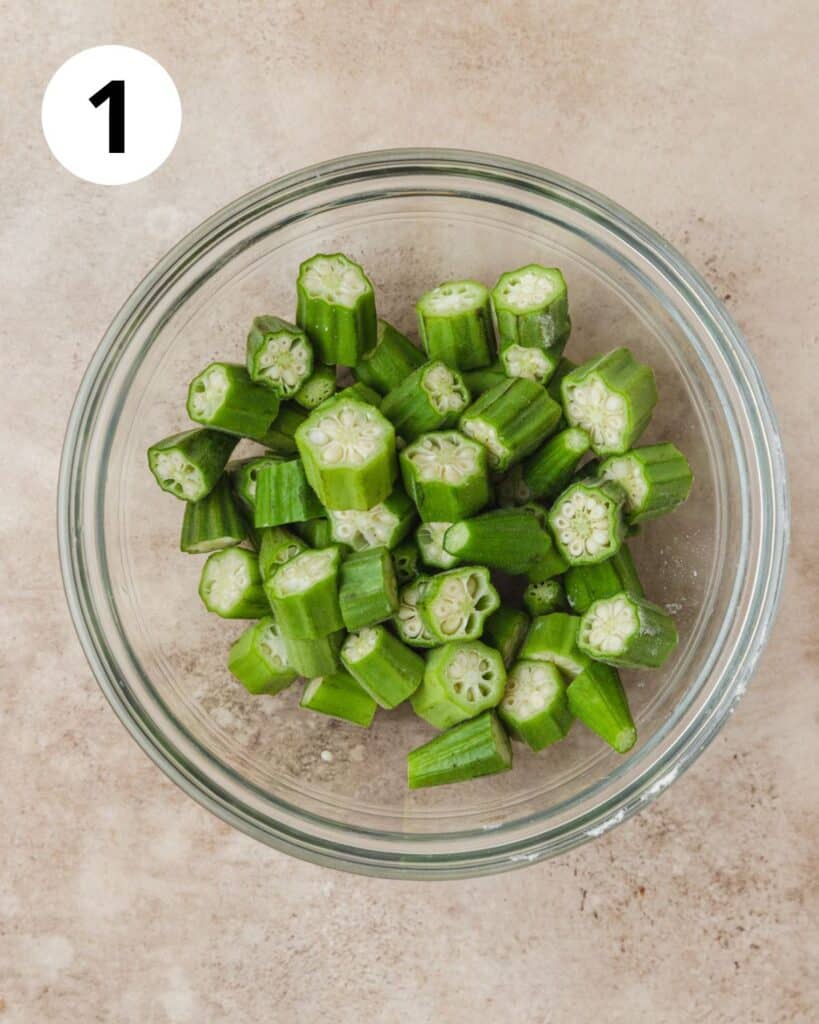 fresh okra cut into small pieces.