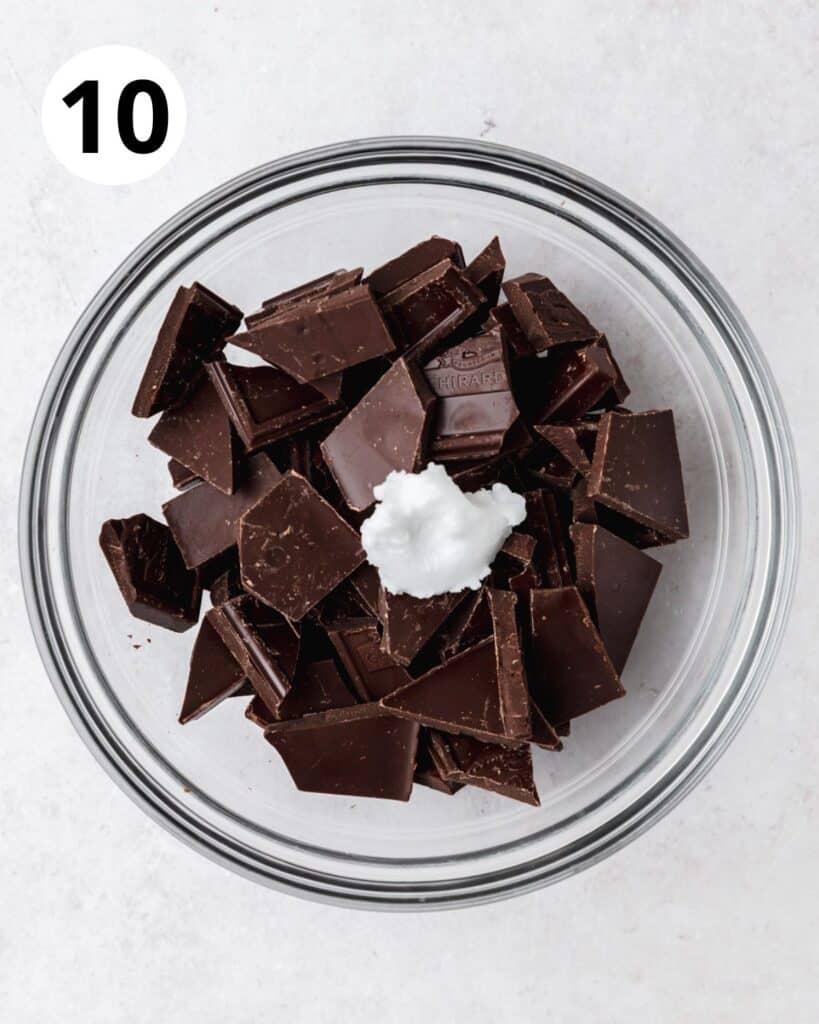 adding coconut oil to chocolate.