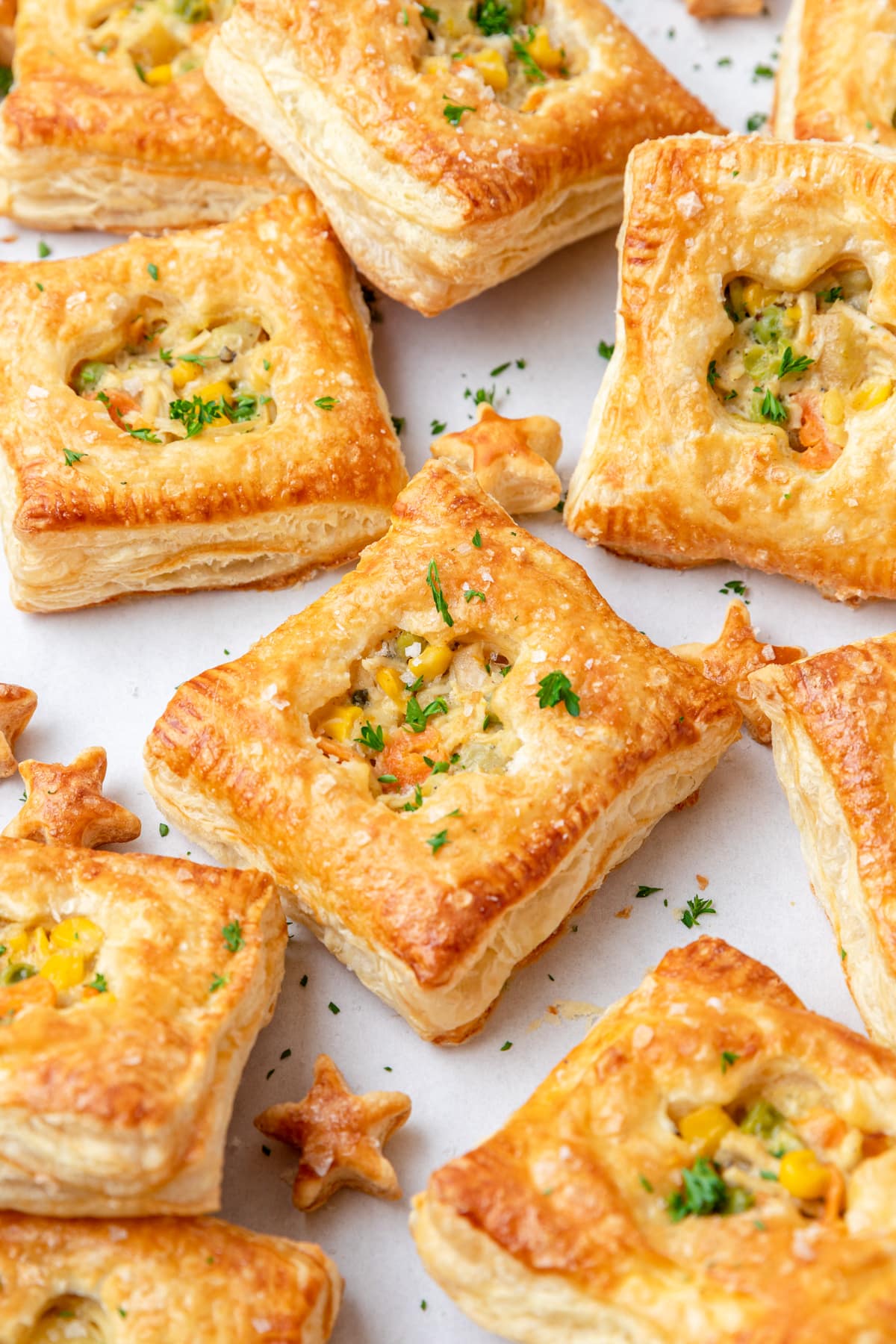 individual chicken pot pies with puff pastry.
