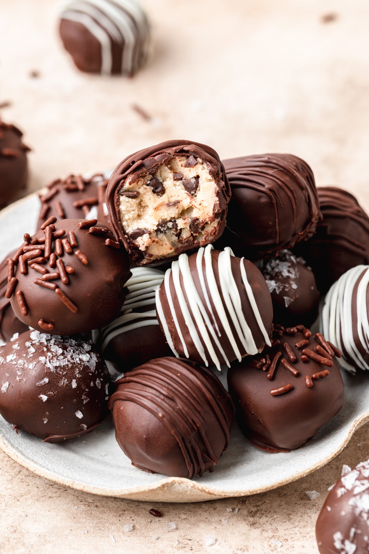 chocolate covered edible cookie dough bites.