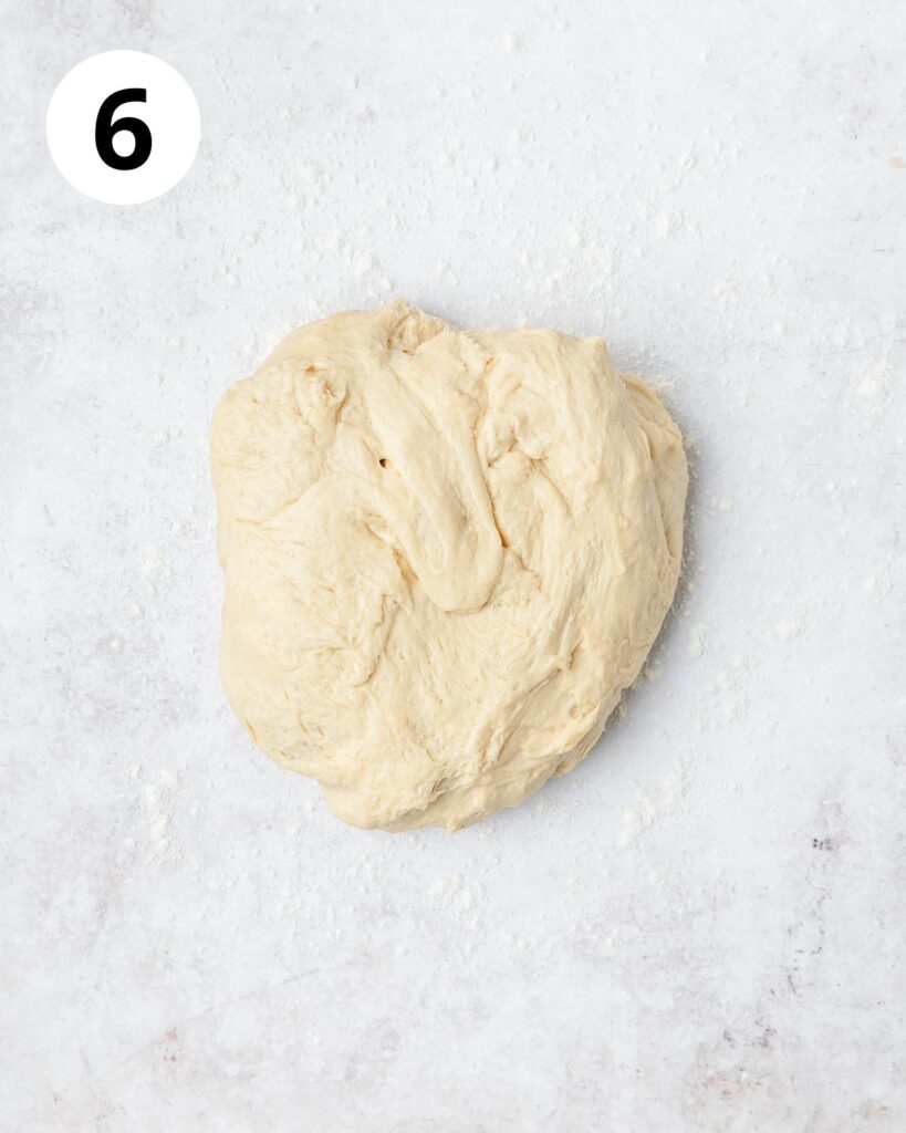 sourdough dough on floured surface.