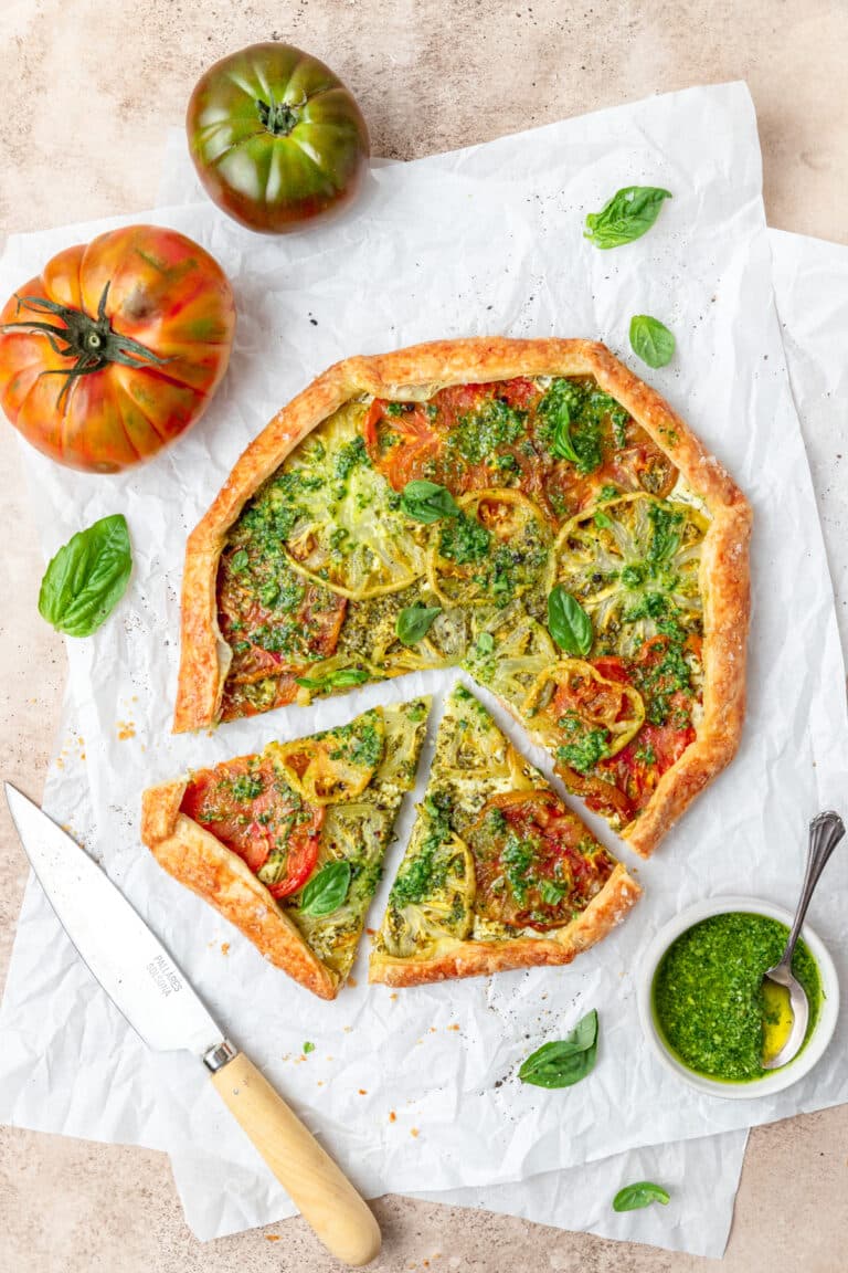 Heirloom Tomato Galette with Pesto & Goat Cheese