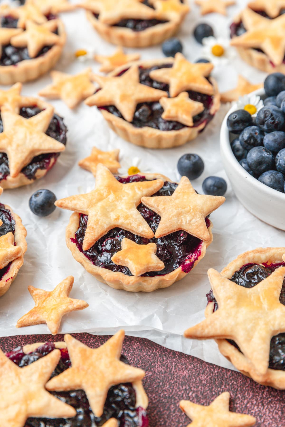 blueberry pie with star cutouts.