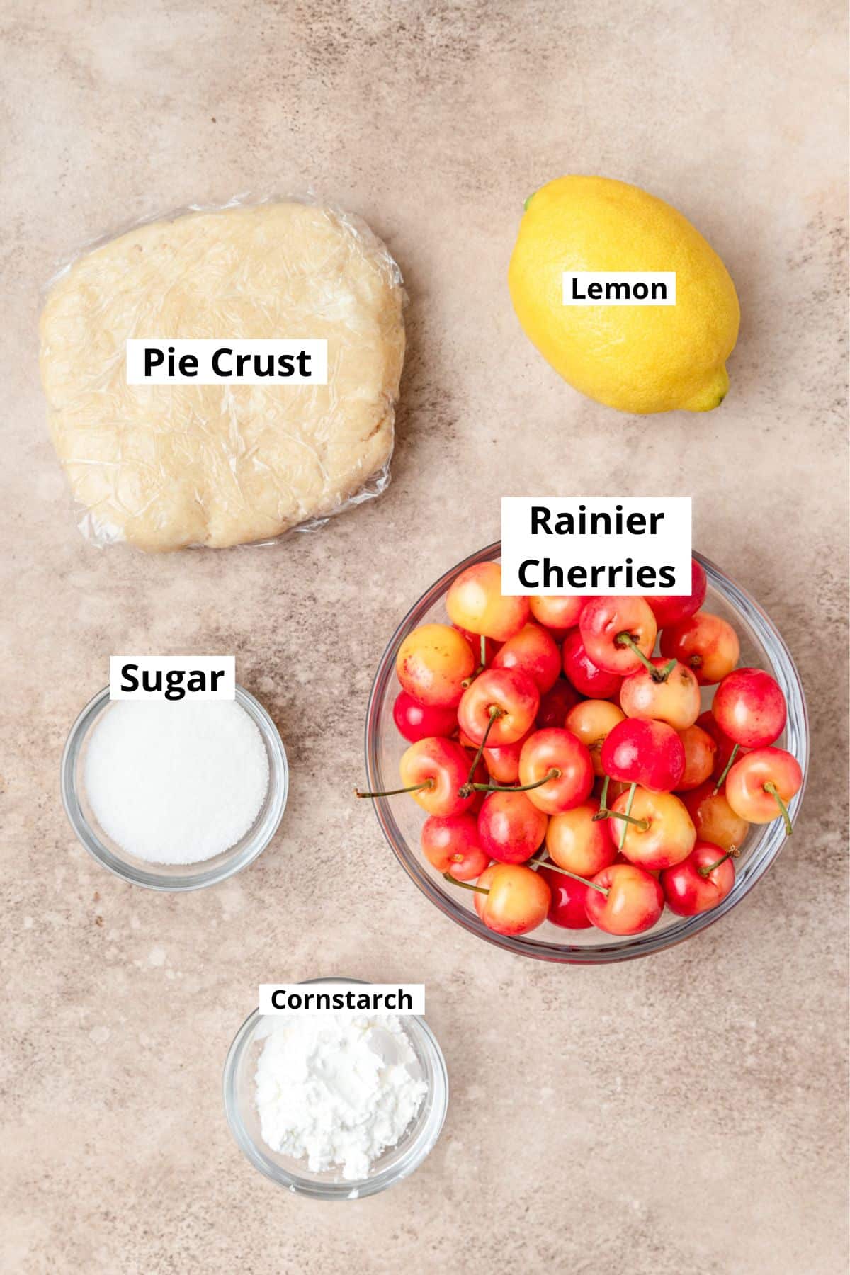 labeled ingredients for rainier cherry galette.