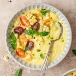 close up of sweet corn gazpacho.