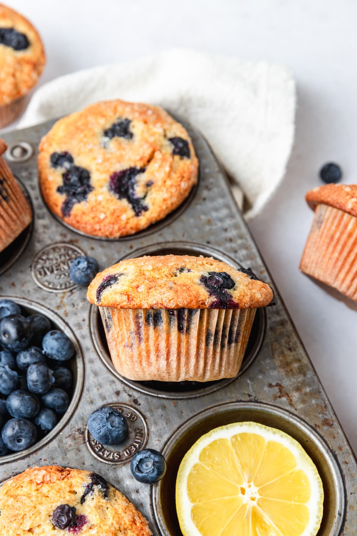 blueberry muffins with brown butter and lemon.