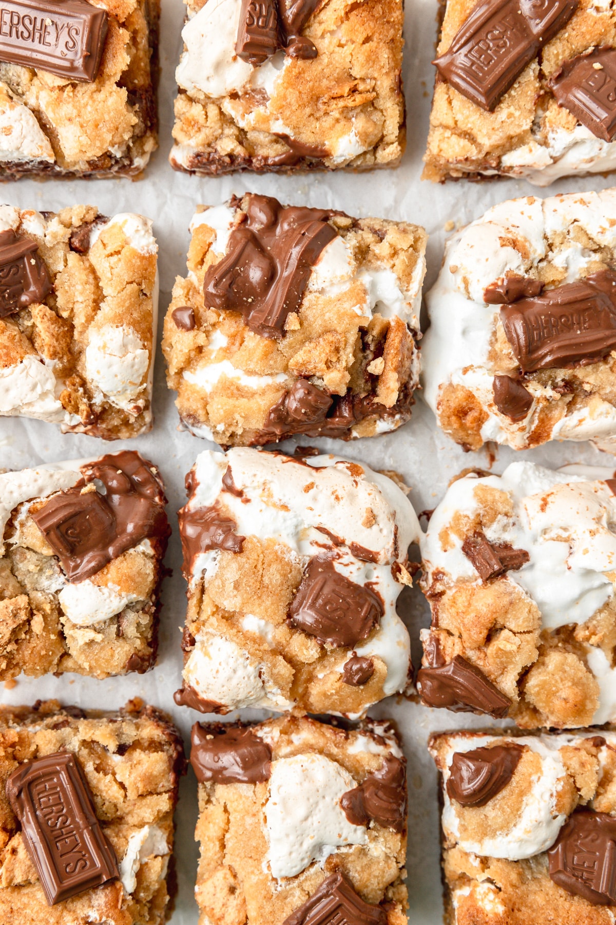 brown butter s'mores blondies cut into bars.