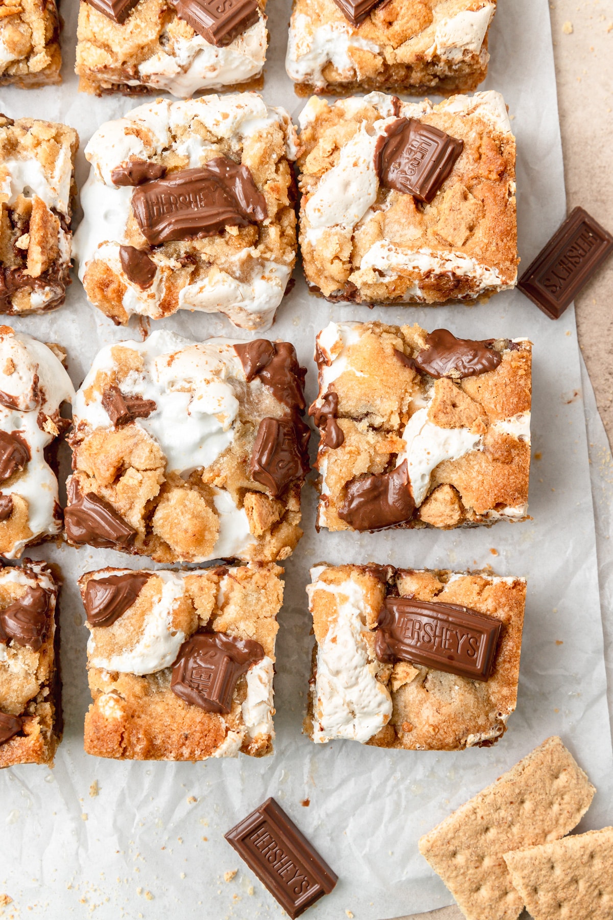 brown butter s'mores bars with marshmallow fluff.