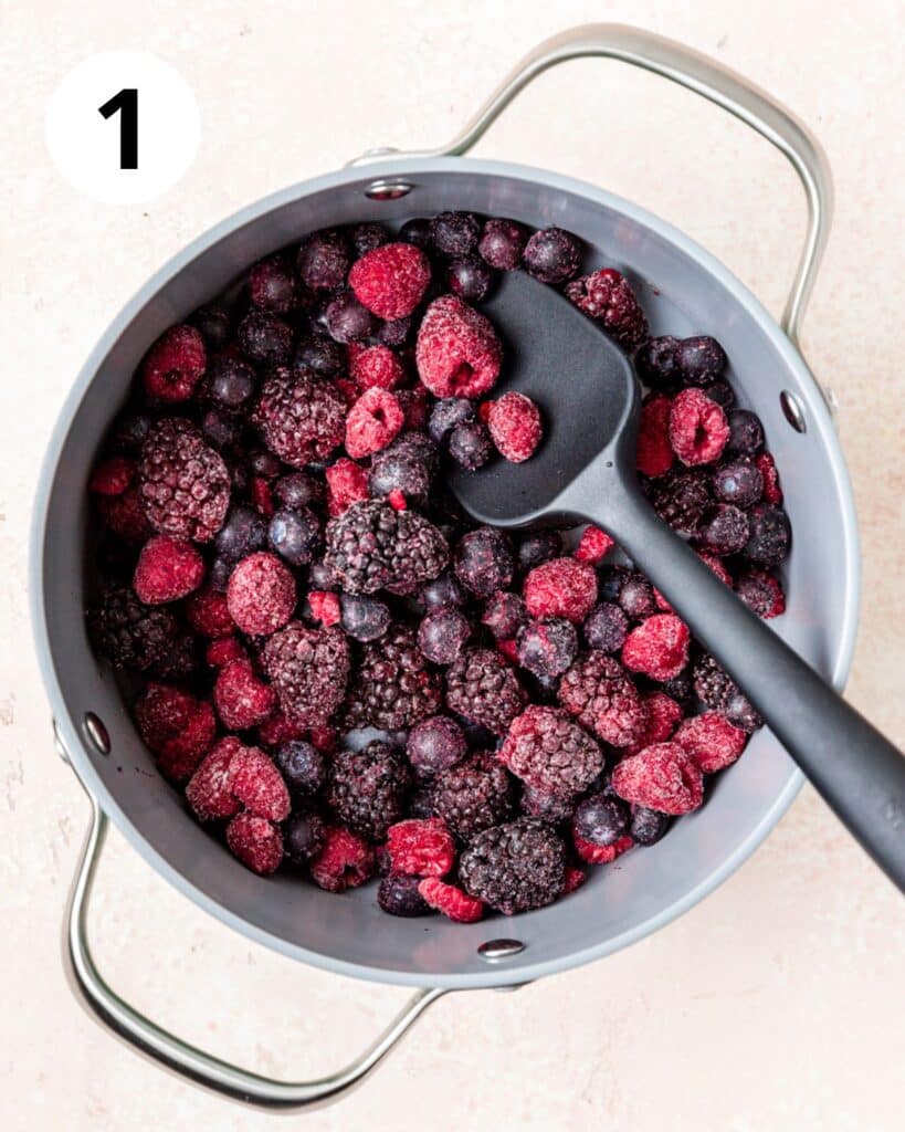 pot of frozen mixed berries.