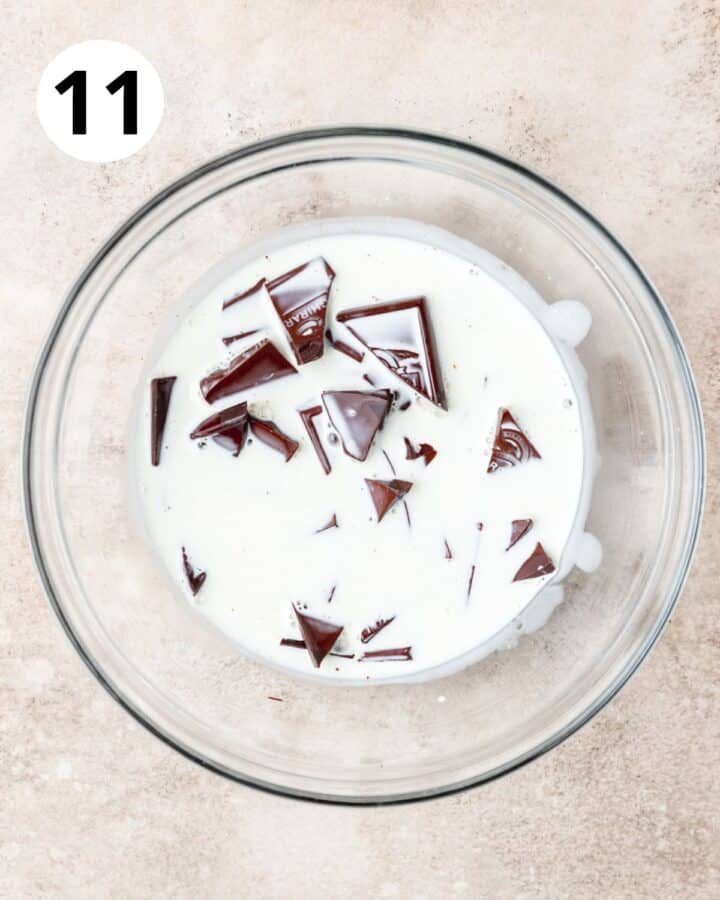 adding heavy cream to chocolate.