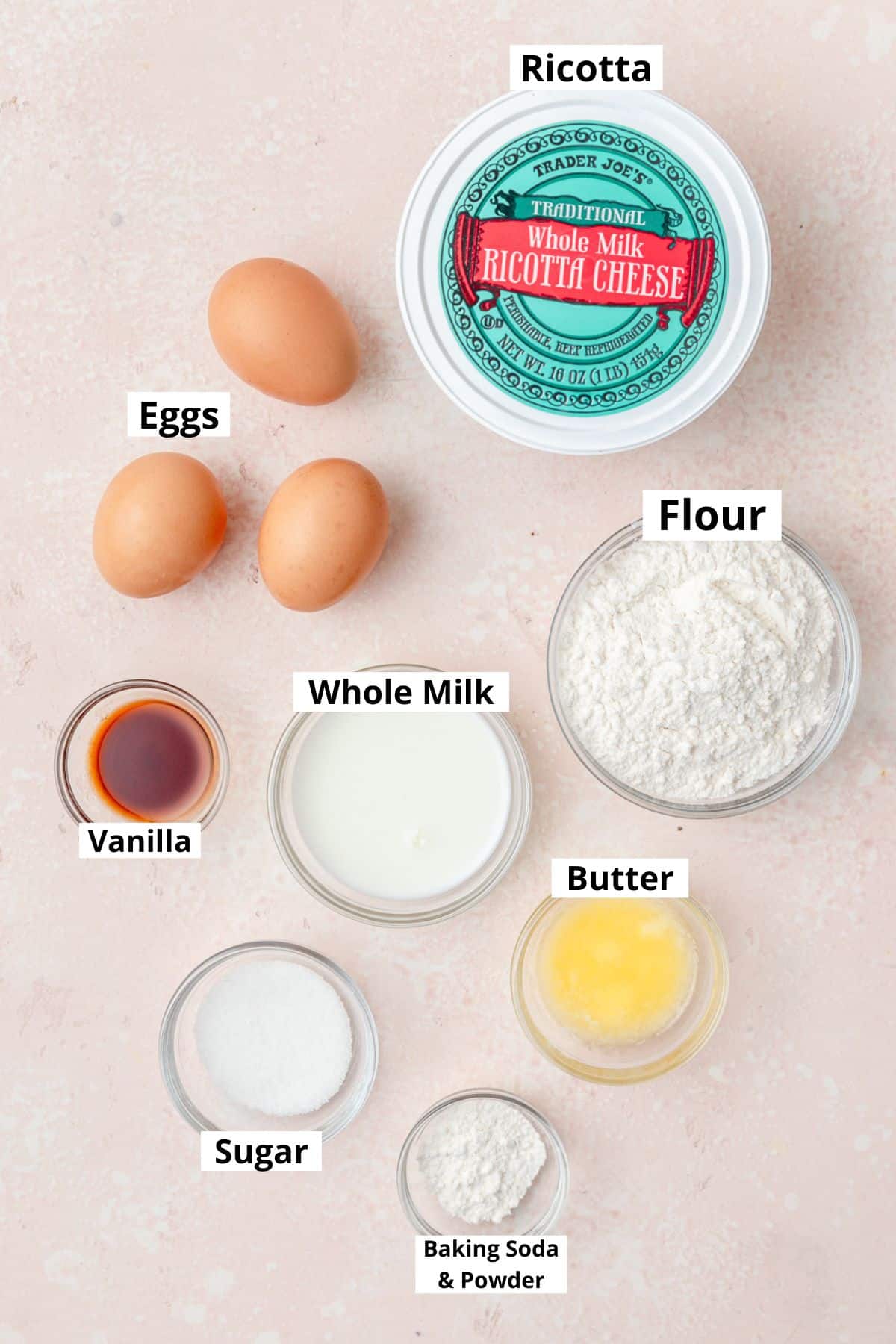 ingredients for ricotta pancakes.