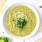 bowl of roasted tomatillo salsa verde.