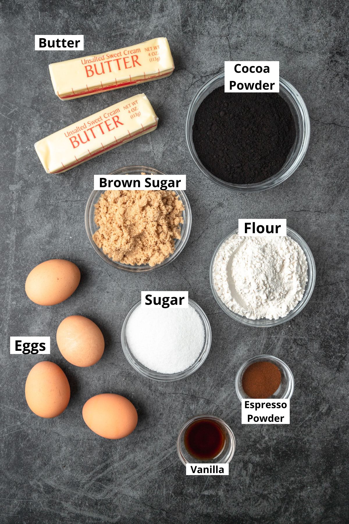 black cocoa brownies ingredients. 