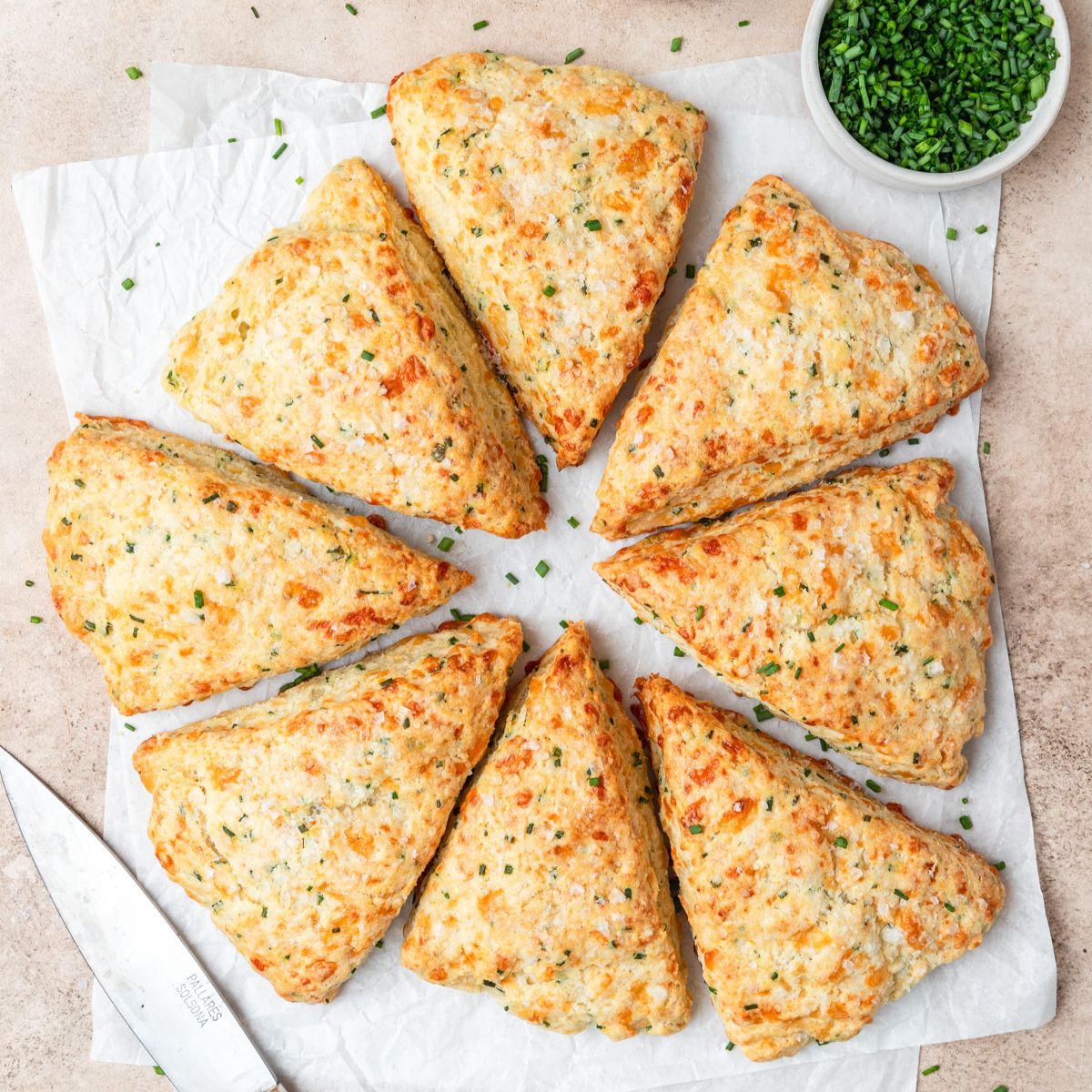 close up of cheddar chive scones.