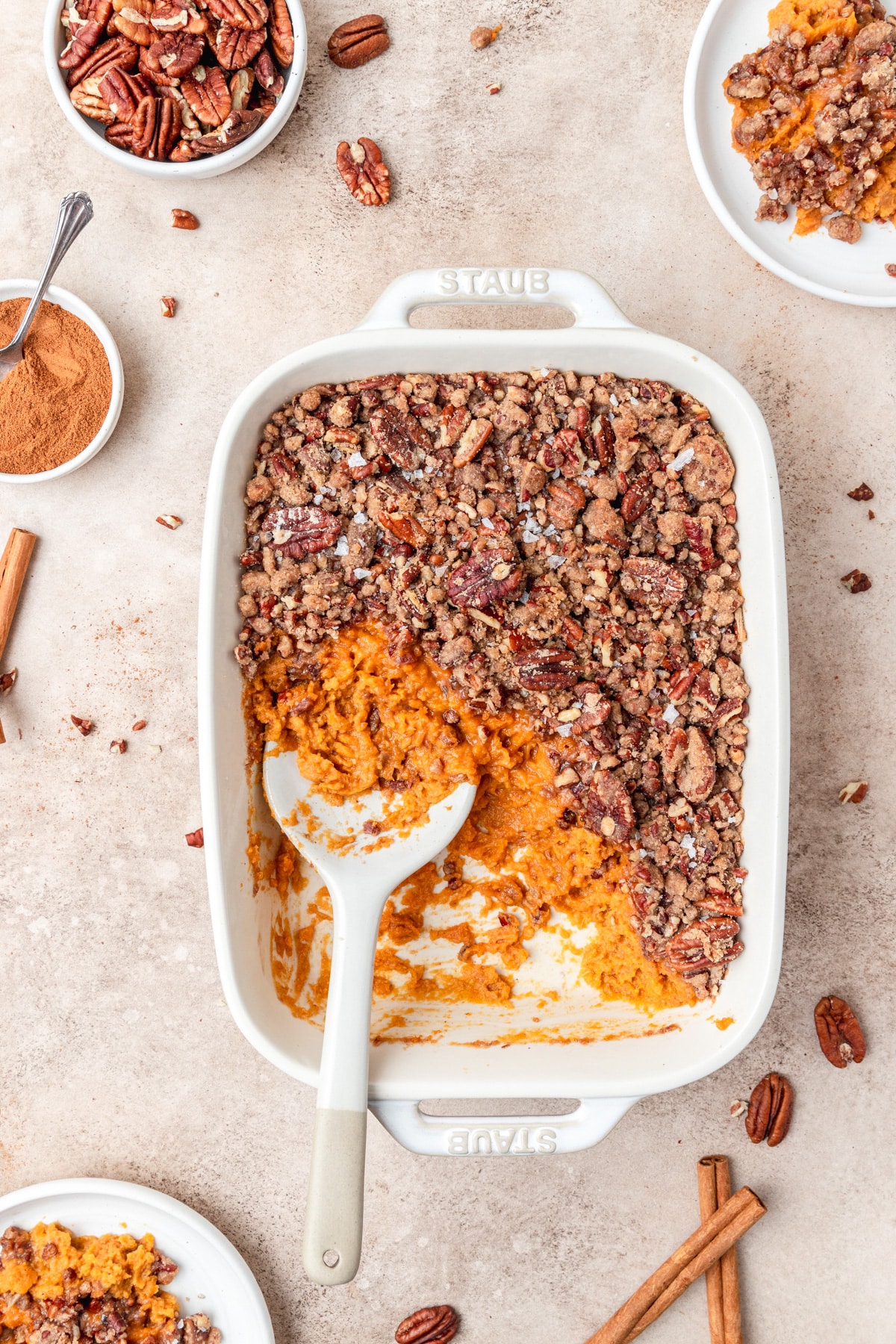 sweet potato casserole with pecan topping.