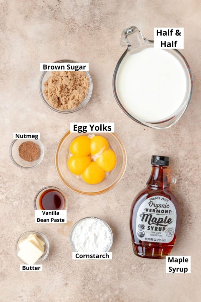 labeled ingredients for maple cream pie.