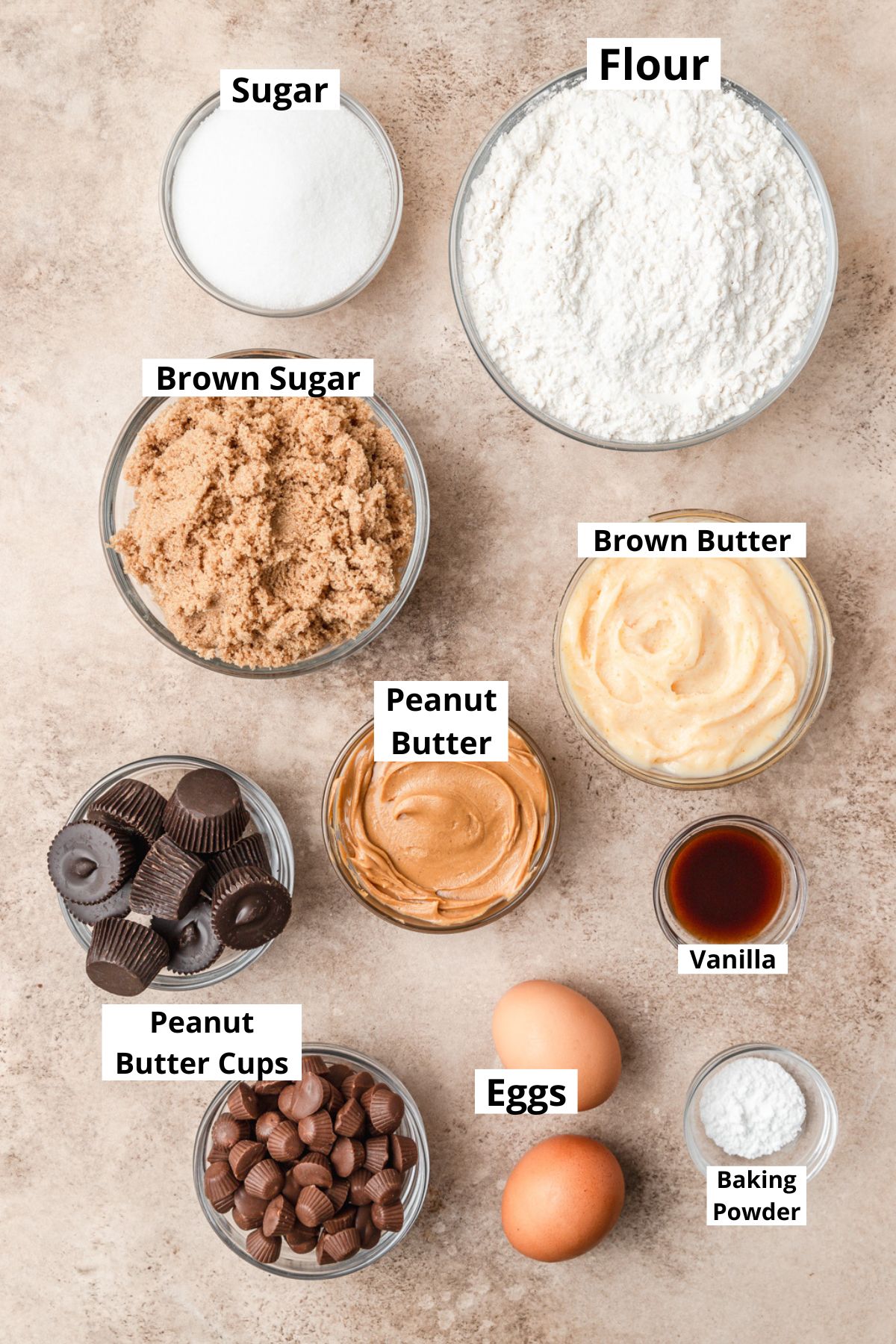 ingredients for peanut butter blondies.