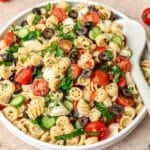 cold pasta salad close up.