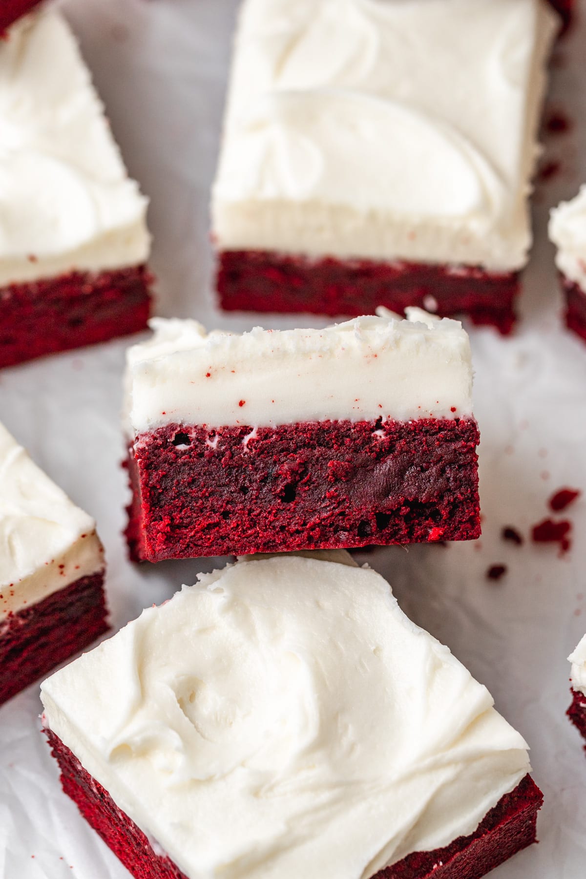red velvet brownies with cream cheese frosting.
