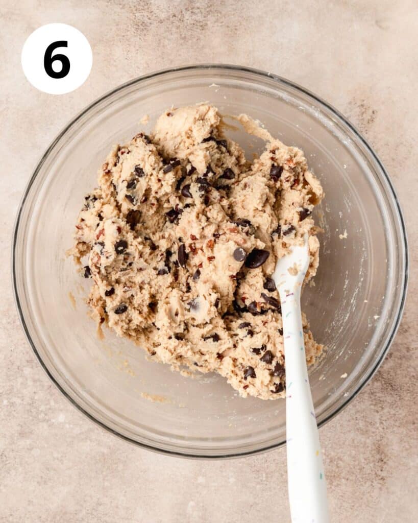 banana chocolate chip cookie dough in bowl.
