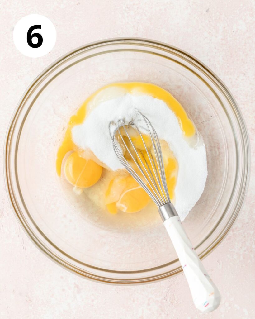 eggs and sugar in bowl.