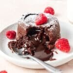 close up of mini molten chocolate lava cakes.