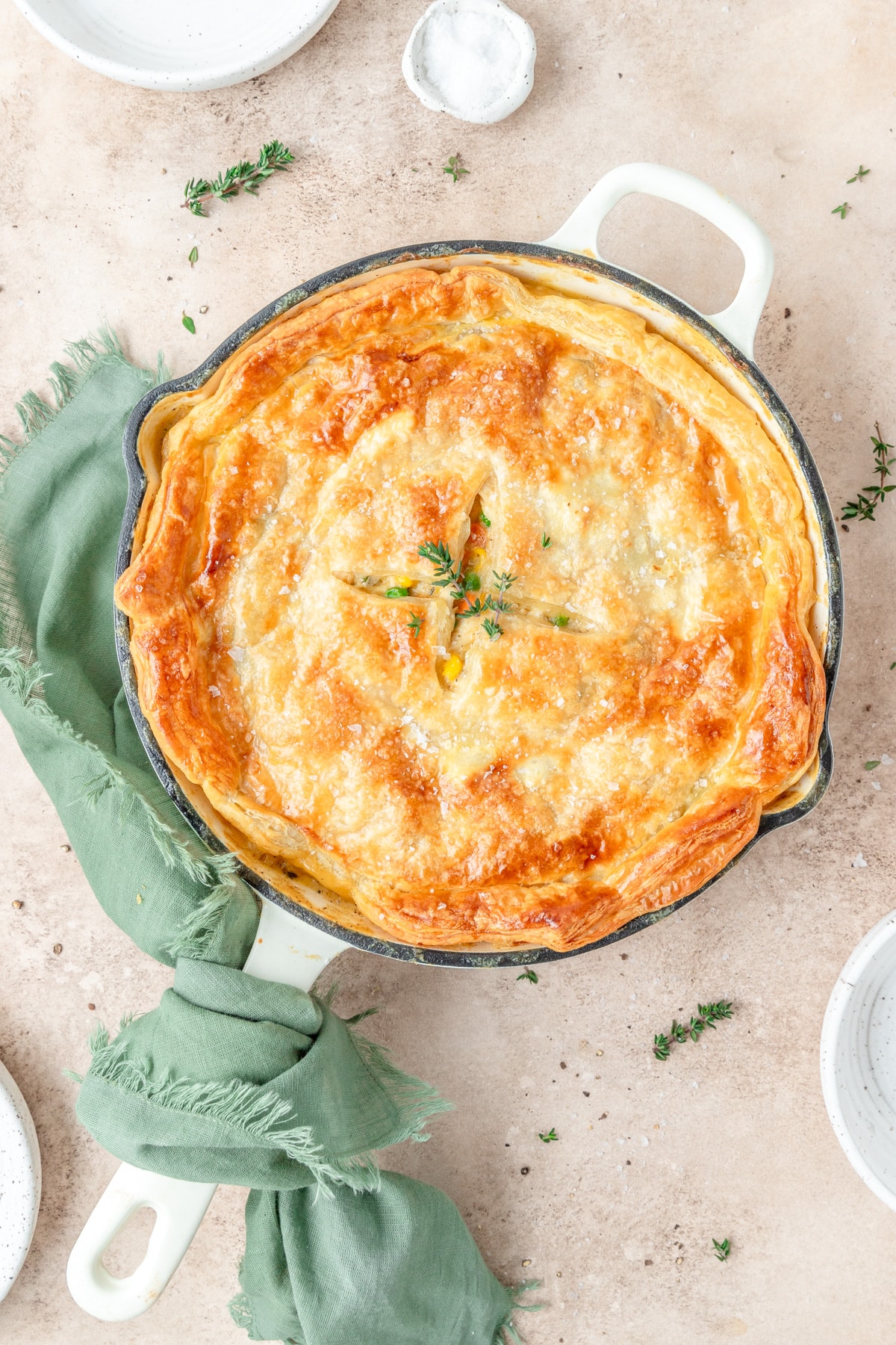 skillet chicken pot pie after baking.