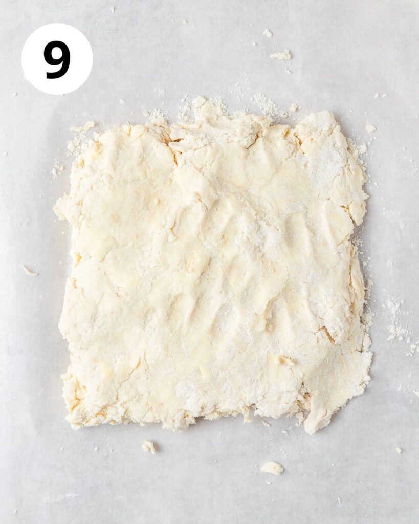 forming biscuit dough into square.
