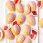 close up of blood orange madeleines.