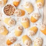 close up of brown butter bourbon pecan madeleines.
